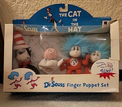 Dr Seuss Cat in the Hat Finger Puppet Set Thing 1 & 2 Fish Manhattan Toy 3y+ NEW