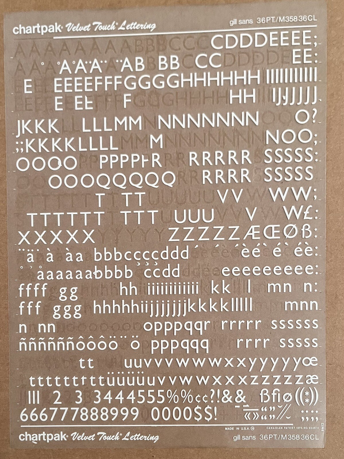 Chartpak Velvet Touch Dry Transfer Lettering Sheet 36 PT Gill Sans 4