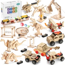15 in 1 STEM Building Kits for Kids Ages 8-12, Wood Crafts for Boys 6-8. 3D Dino