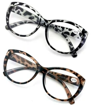 Oversize Women Reading glasses - Magnified Readers Cateye Vintage Jackie Leopard