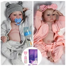 Lifelike Full Body Vinyl Silicone Reborn Dolls Newborn Boy&Girl Waterproof Twins