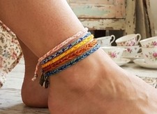 5pcs Of Multi Colour Woven Nylon Anklet