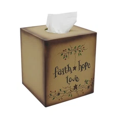 CVHOMEDECO. Primitives Square Tissue Box Cover Rustic Faith Hope Love Cardboa...