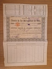 1912 Métro Paris CMP – Certificat 30 Actions de Jouissance – Ida de Brunhoff