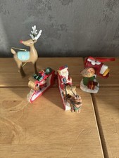 Vintage Set Of 3 Christmas tree Decorations/ Ornaments Robin Reindeer SantaClaus