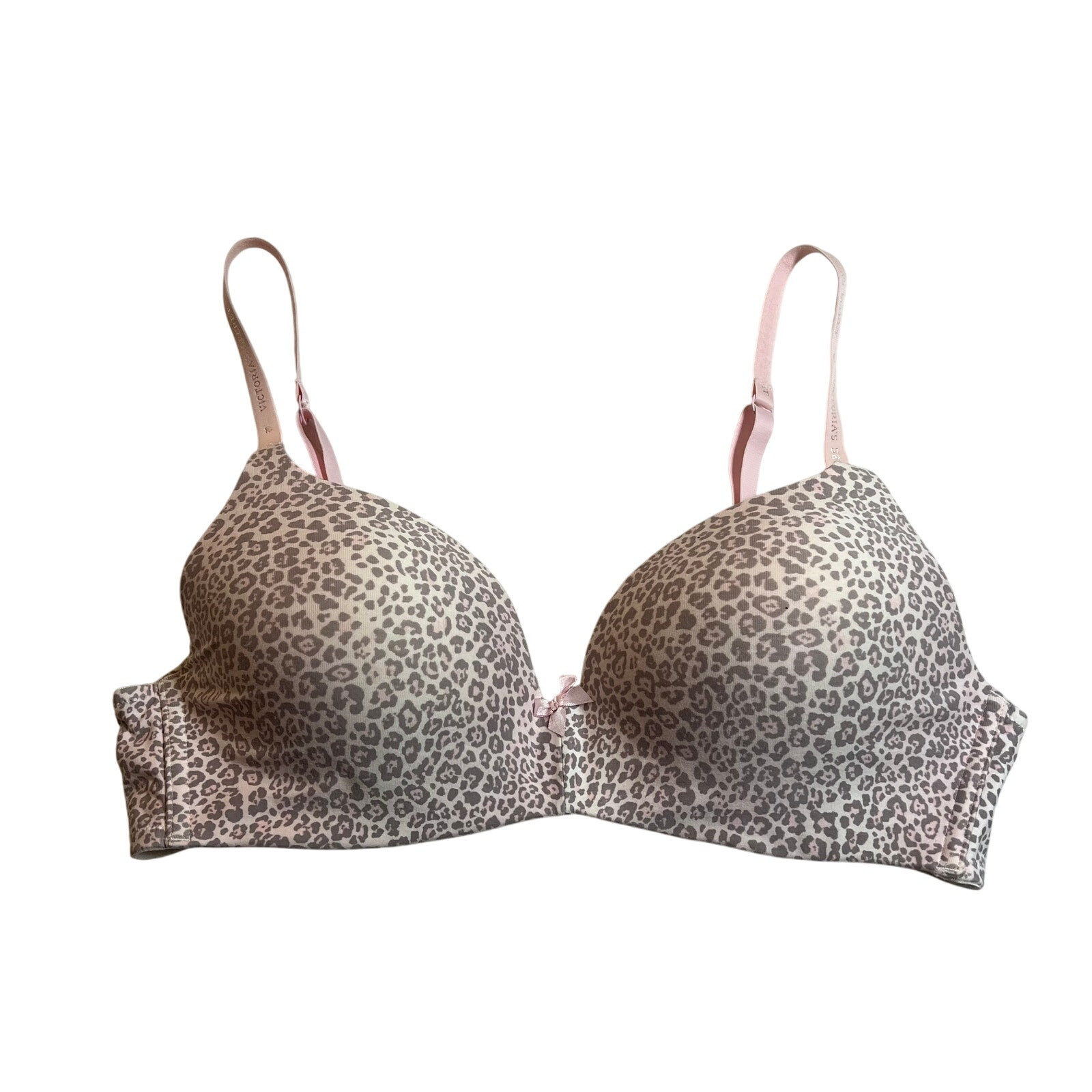 Victoria's Secret Lined No Wire Leopard Print Bra Size 38B Molded Cup Multicolor