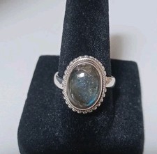 Indian Sterling Silver Labradorite Ring SZ 7 Adjustable