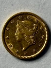 1851 Liberty Head 90% Gold US $1 Coin Circulated, fine details, gauge on reverse