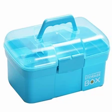 11'' Clear Plastic Craft Storage Box Sewing Organizer with Removable Tray Art