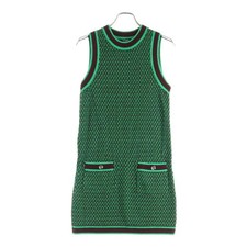 CHANEL Total Pattern Crew Neck Sleeveless Knit Dress Green brown Women Used 9de1