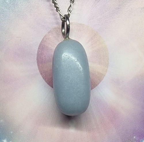 Angelit Anhänger Edelstahl Öse blau silber 2,7 cm Edelstein UNGETRAGEN