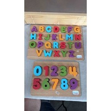 Lot of 2 Puzzle Chuckle  Roar Wood Peekaboo ABC's  123"s
