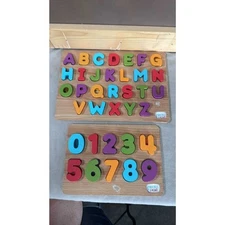 Lot of 2 Puzzle Chuckle & Roar Wood Peekaboo  ABC's & 123"s  