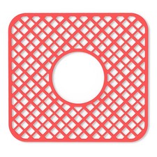 2 PCS Silicone Kitchen Sink Protector Trellis Grid Mat 12x11 Inch Center Red