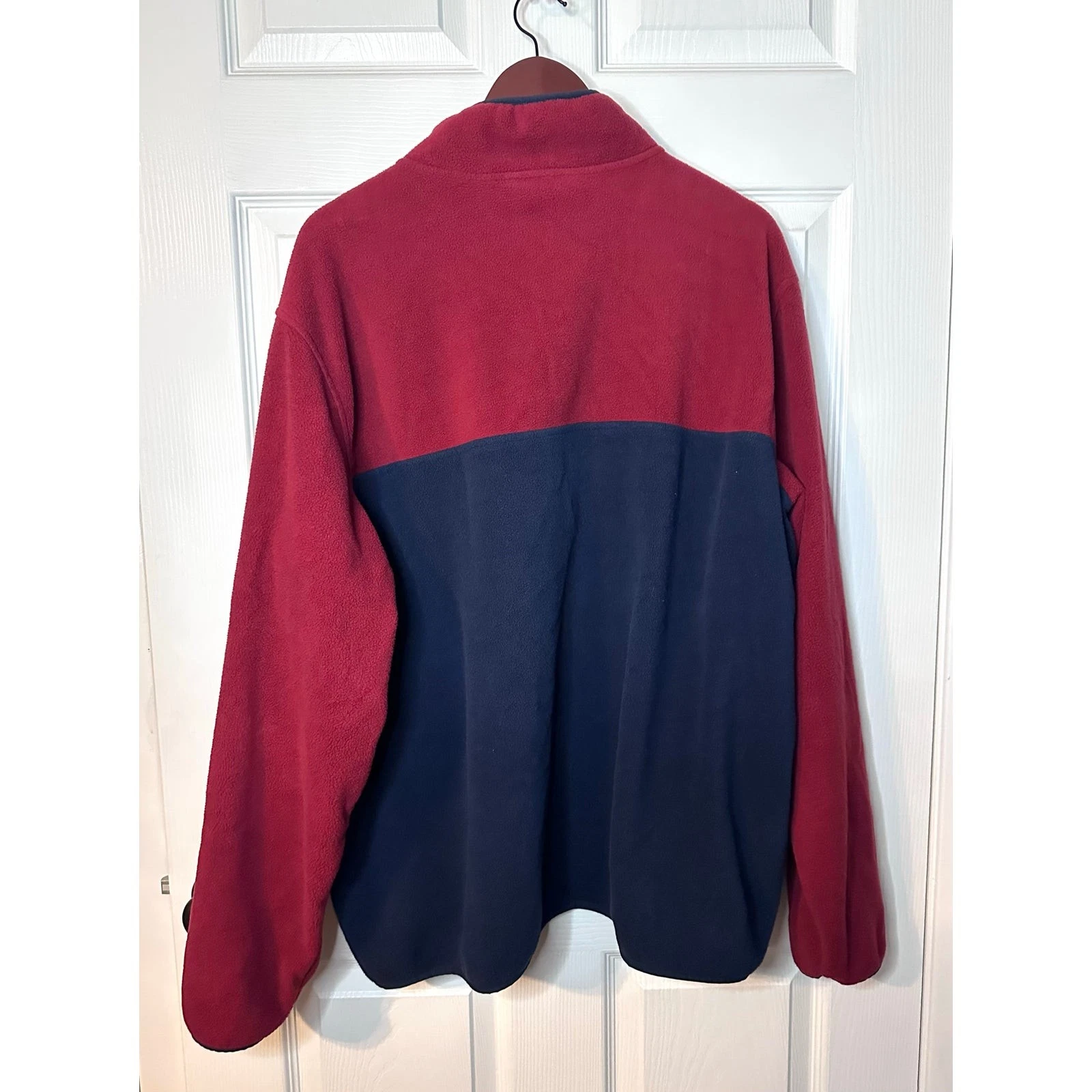 Lands' End men's Heritage Colorblock Red Navy Snap Neck Pullover Fleece XXL image 6