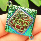Rainbow Tibetan Silver Rhombus Pendant Bead 32x3mm H21302