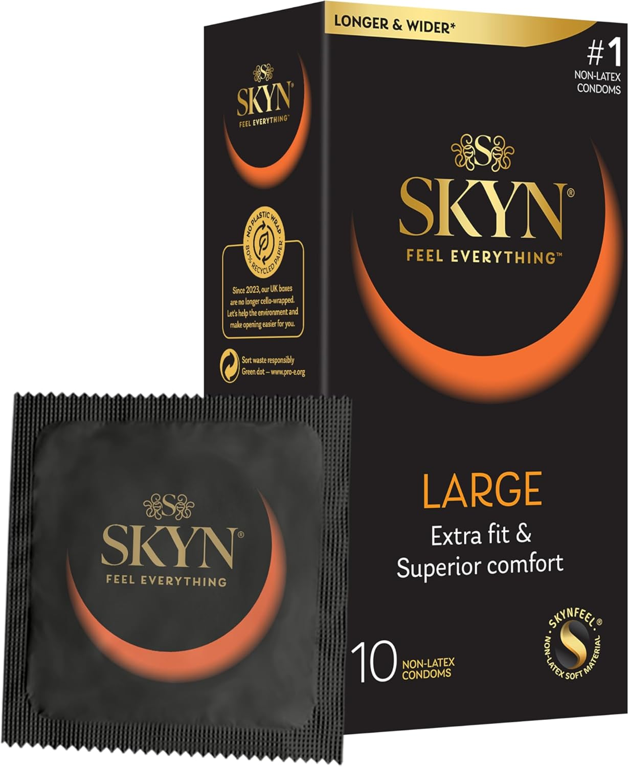 Large Condoms Pack of 10 FEEL Latex Free Condoms for Men, Extra Large, XL