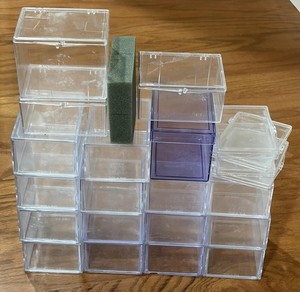 Large Lot 22 Clear Plastic Hinged Storage Boxes Trading Cards Craft Organizer