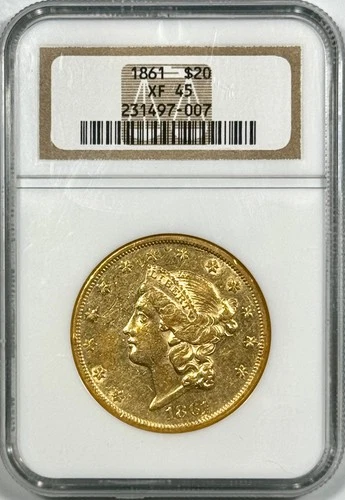 1861 $20 GOLD LIBERTY DOUBLE EAGLE NGC XF45
