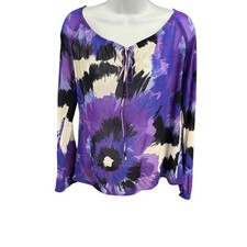 Karen Kane Women's Purple Floral Print Long Sleeve Tie Neck Blouse Size M