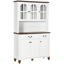 HOMCOM Kitchen Buffet with Hutch 6 Door 2 Drawer Adjustable Shelves White