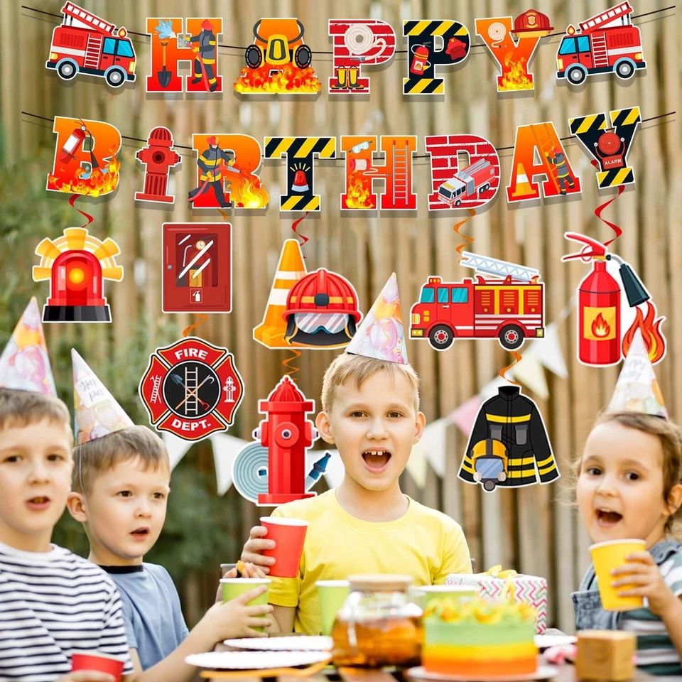 Fire Truck Party Decoration, Firefighter Party Hanging Swirls Birthday Banner - Image 4 of 4