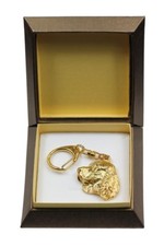 Springer Spaniel - gold plated keyring with image of a dog, in box, Art Dog USA