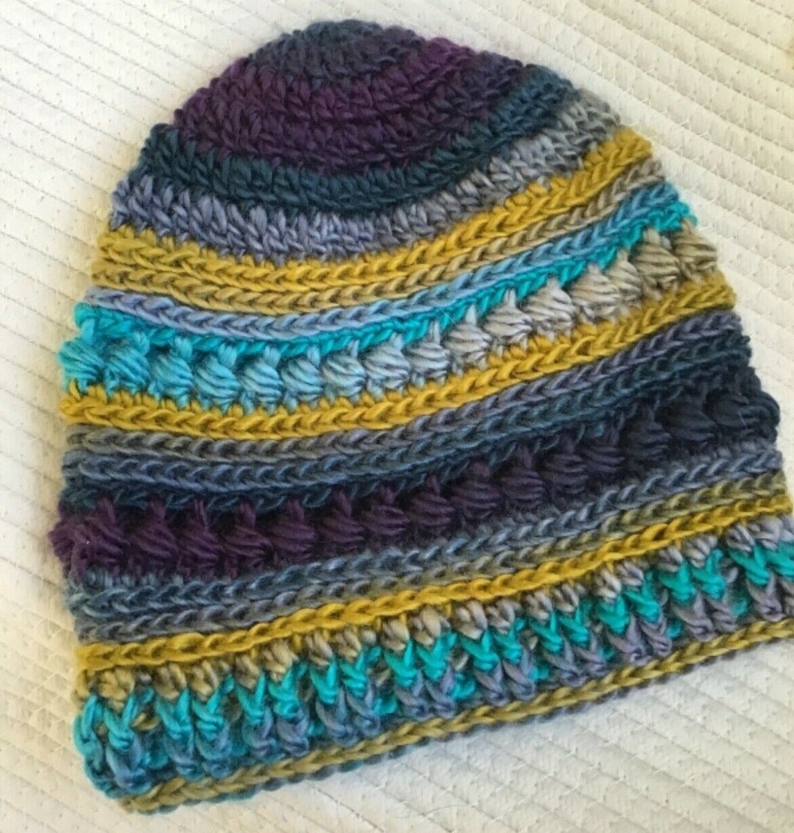 Handmade Blue Slouchy Beanie Hat Boho Crochet Knit Soft  display picture 1