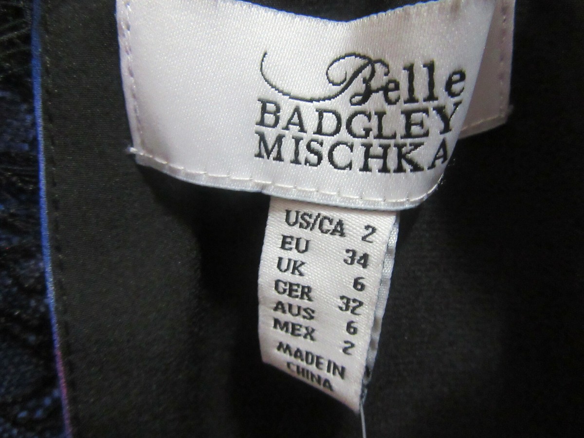 BELLE BADGLEY MISCHKA HALTER DRESS LACE TRIM FLORAL BLACK BLUE PURPLE SIZE 2 BELLE BADGLEY MISCHKA HALTER DRESS LACE TRIM FLORAL BLACK BLUE PURPLE SIZE 2