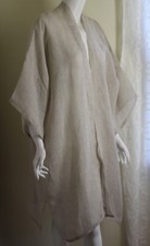 New Eskandar Sz 1 Natural Beige 42" Long Linen Gauze Duster Jacket Coat