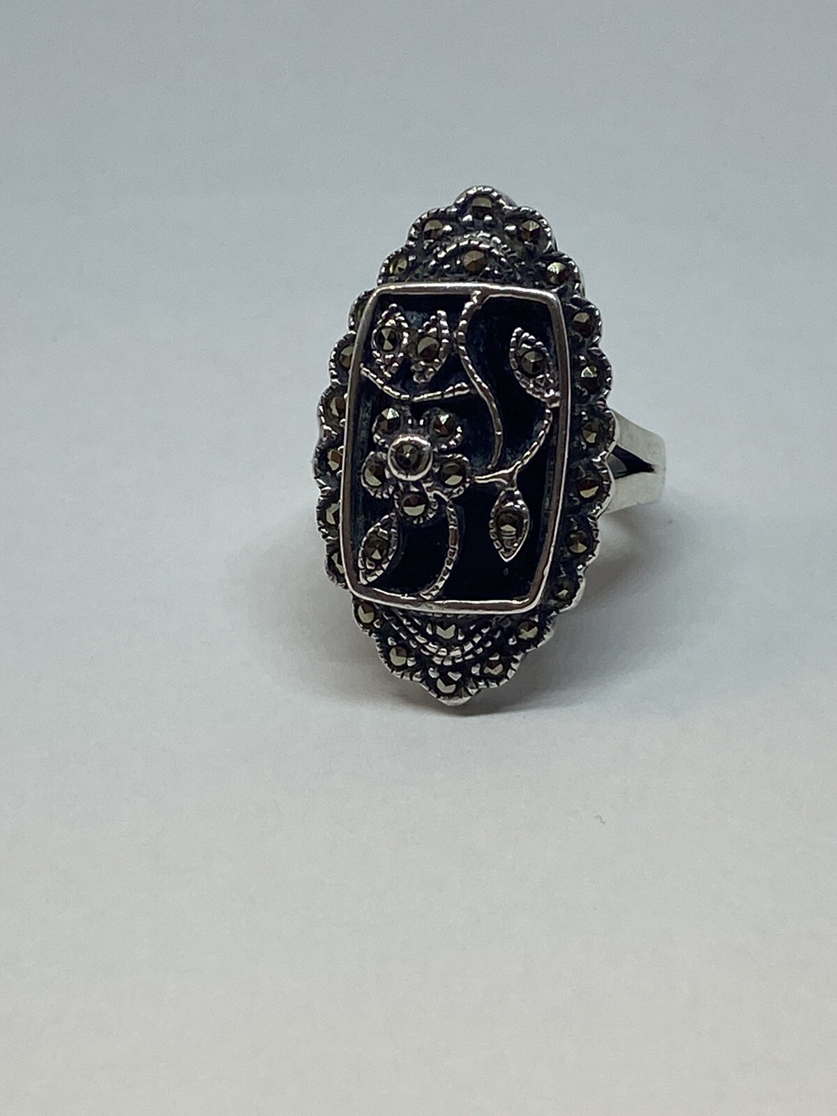 solid sterling silver 925 ring with marcasite Ony… - image 9