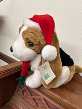 Christmas St. Bernard Stuffed Dog by Petal Plush 14 Inches Tall