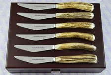 6 Six New Serrated Genuine Stag/Antler Handle Steak/Bistro/Grill Knife Sheffield