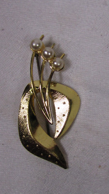 Broche ancienne vintage fantaisie métal doré, bijou