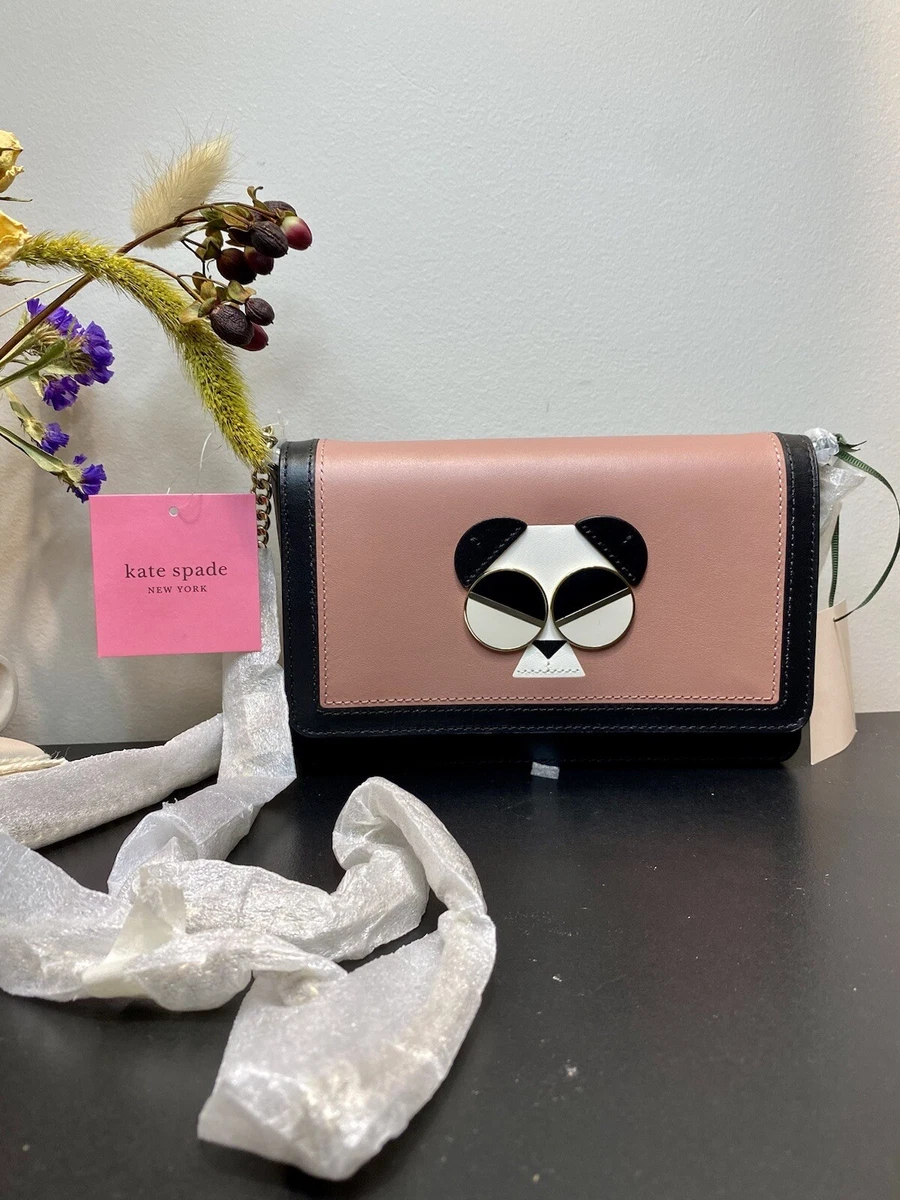 New KATE SPADE Gentle Panda Leather Wallet On Chain Bag Rose Black $248 NWT  | eBay