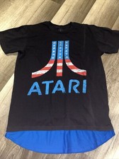 Atari Vintage Style T Shirt Men’s Large Mesh American Flag Red White Blue