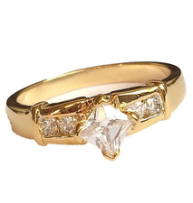 Vintage Art Deco Cubic Zirconia Solitaire Engagement Ring Size 11 Gold Plated