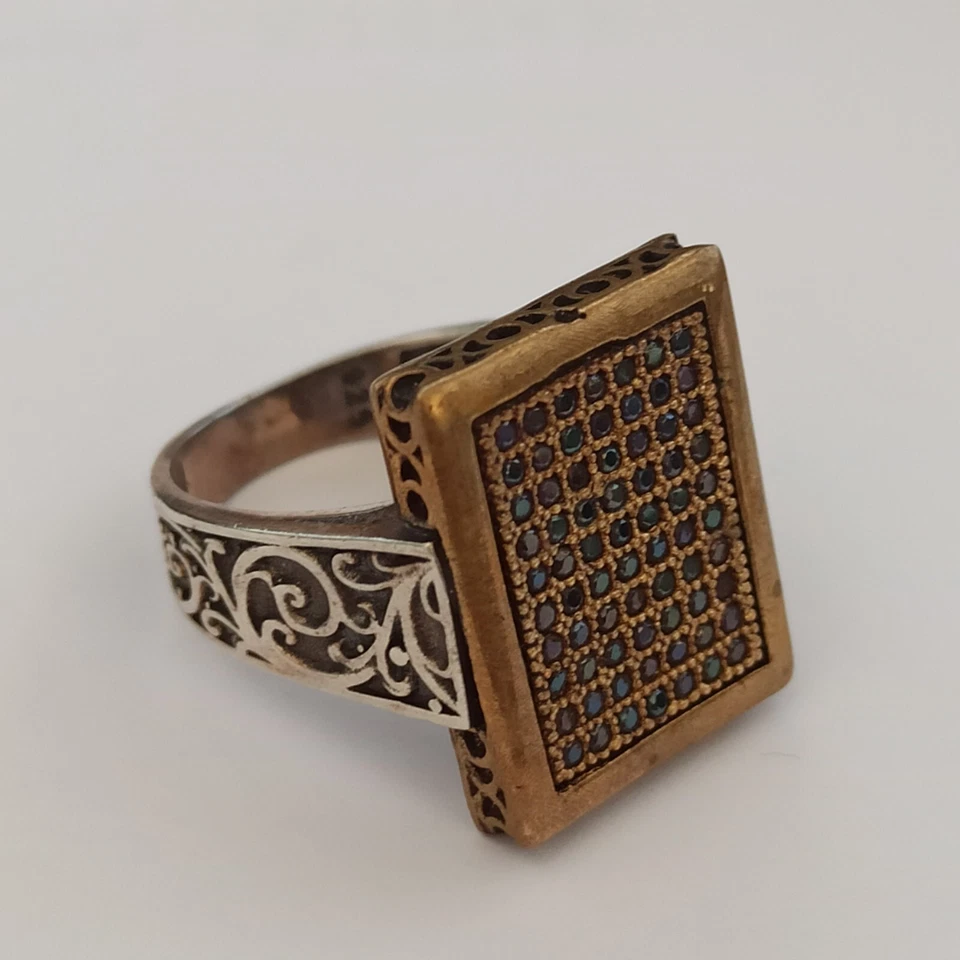 Anillo De Colección Para Hombre Art Deco Renacimiento Cuadrado Plata Cuarto Negro Bronce 10.25 Retro Foto 4 de 4