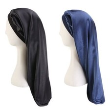 Elastic Wide Caps Bonnet-Long Hair Night Sleep Hats Satin Cloth Cap Bonnets 1PC