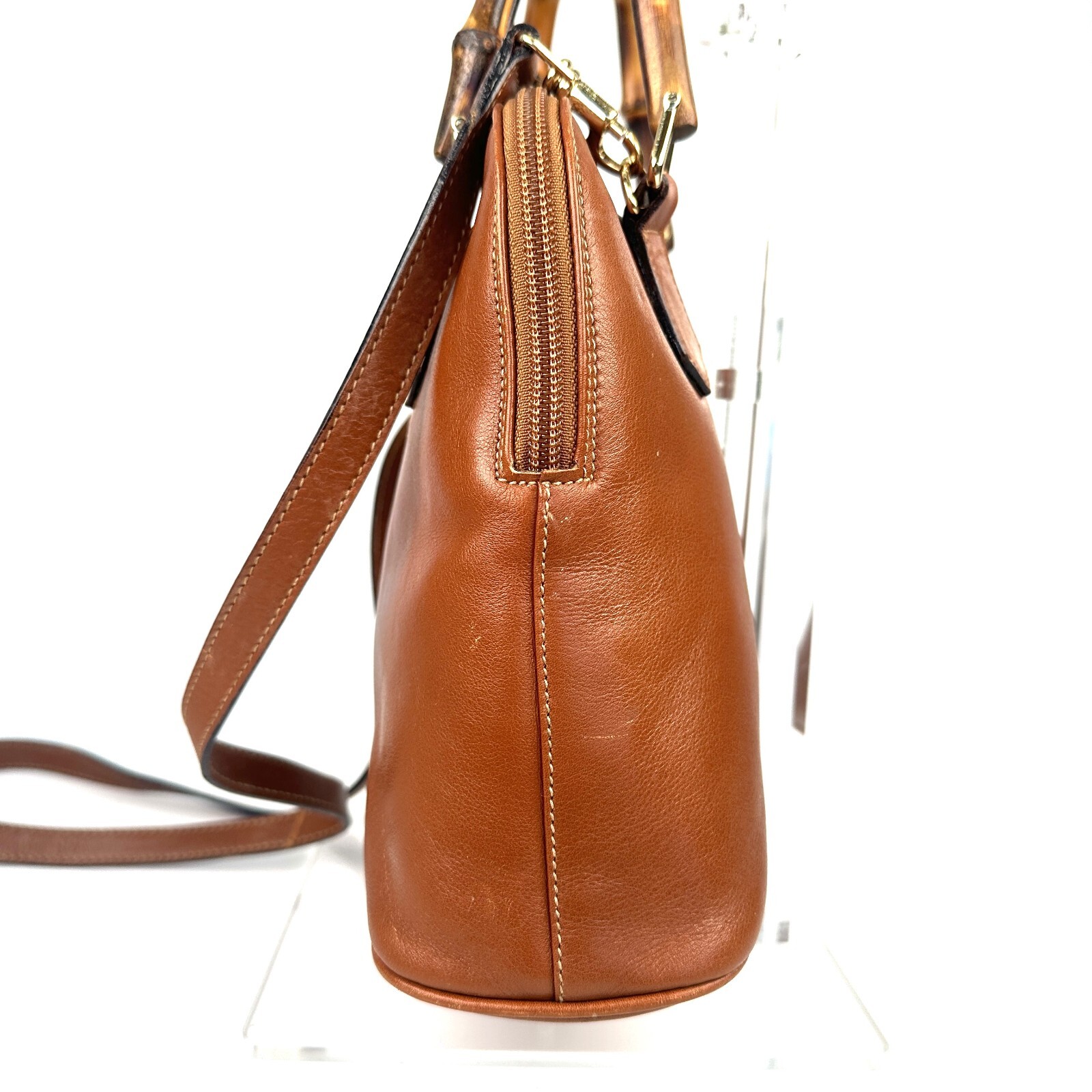 Authentic GUCCI Bamboo Vintage 2Way Hand Shoulder Bag Leather Brown
