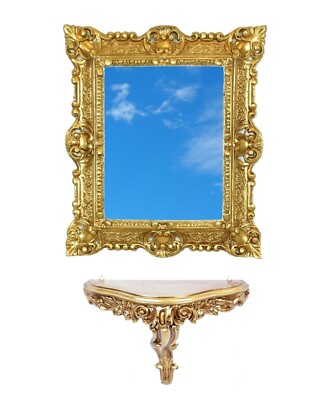 REGAL + SPIEGEL RECHTECKIG BAROCK STIL WANDMÖBEL EINGANG SHABBY