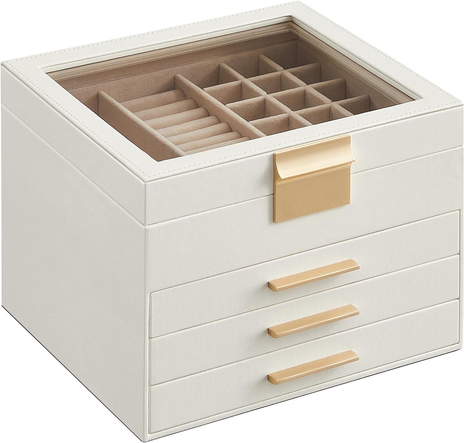 Jewelry Box Glass Lid 4-Layer Organizer Style Home bedroom Women Decor drawer-image