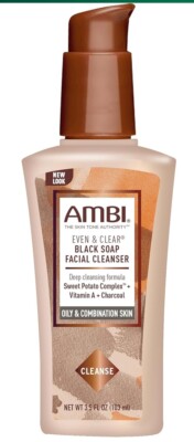 2 Ambi Even & Clear Black Soap Facial Cleanser Purifying Charcoal, 3.5 oz (2pcs)