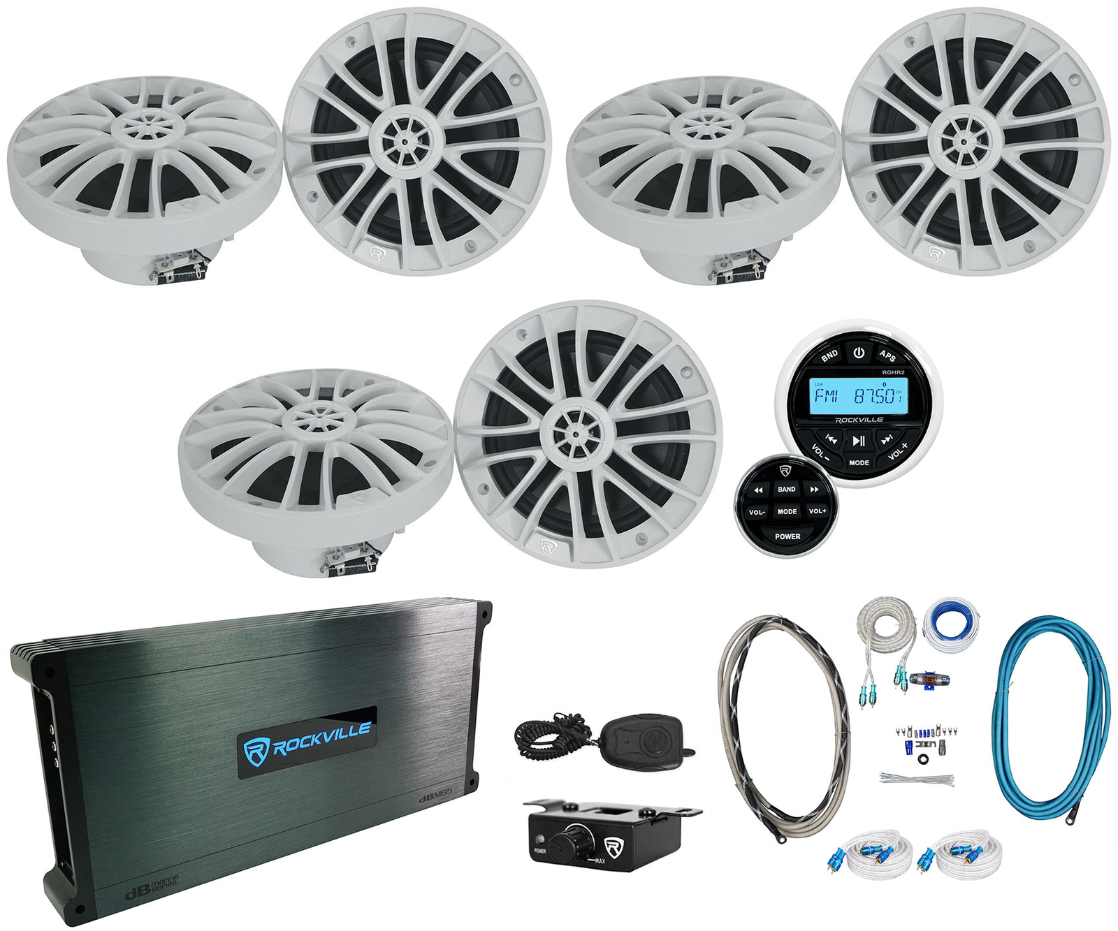 6 Rockville RM-PREMIUM-65 WHITE 65 Акустических систем для морских судов мощностью 600 Вт Усилитель ресивер