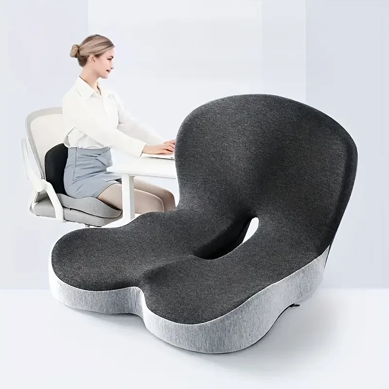 Cojín de asiento de espuma viscoelástica con almohada de soporte lumbar para aliviar el dolor de espalda y ciática Foto 2 de 4