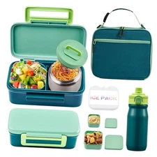  Kids Bento Box Set - Includes 8oz Soup Thermo, Insulated Lunch Bag & new green