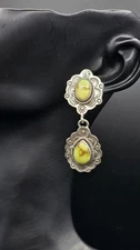 Sterling Nizhoni Palomino Turquoise Dangle Earrings 925 Green Stone Concho...