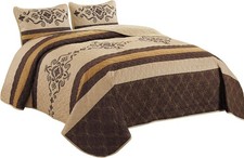 WPM Western Print King Size Light Weight Quilt Set with Pillow Sham Gold Brown