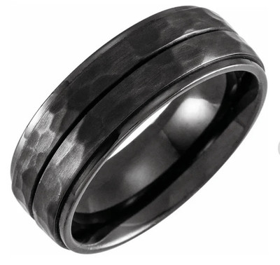 Stuller Men s Ring Black Titanium 8mm Grooved Stepped-Edge Comfort-Fit Flat Band