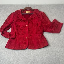 Bergamo by EBI Red Blazer Jacket  Jacquard Floral Brocade Womens Size 12